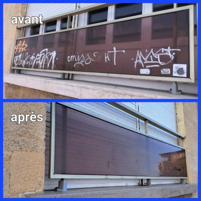 Enlèvement d'un graffiti à Marseille 13001